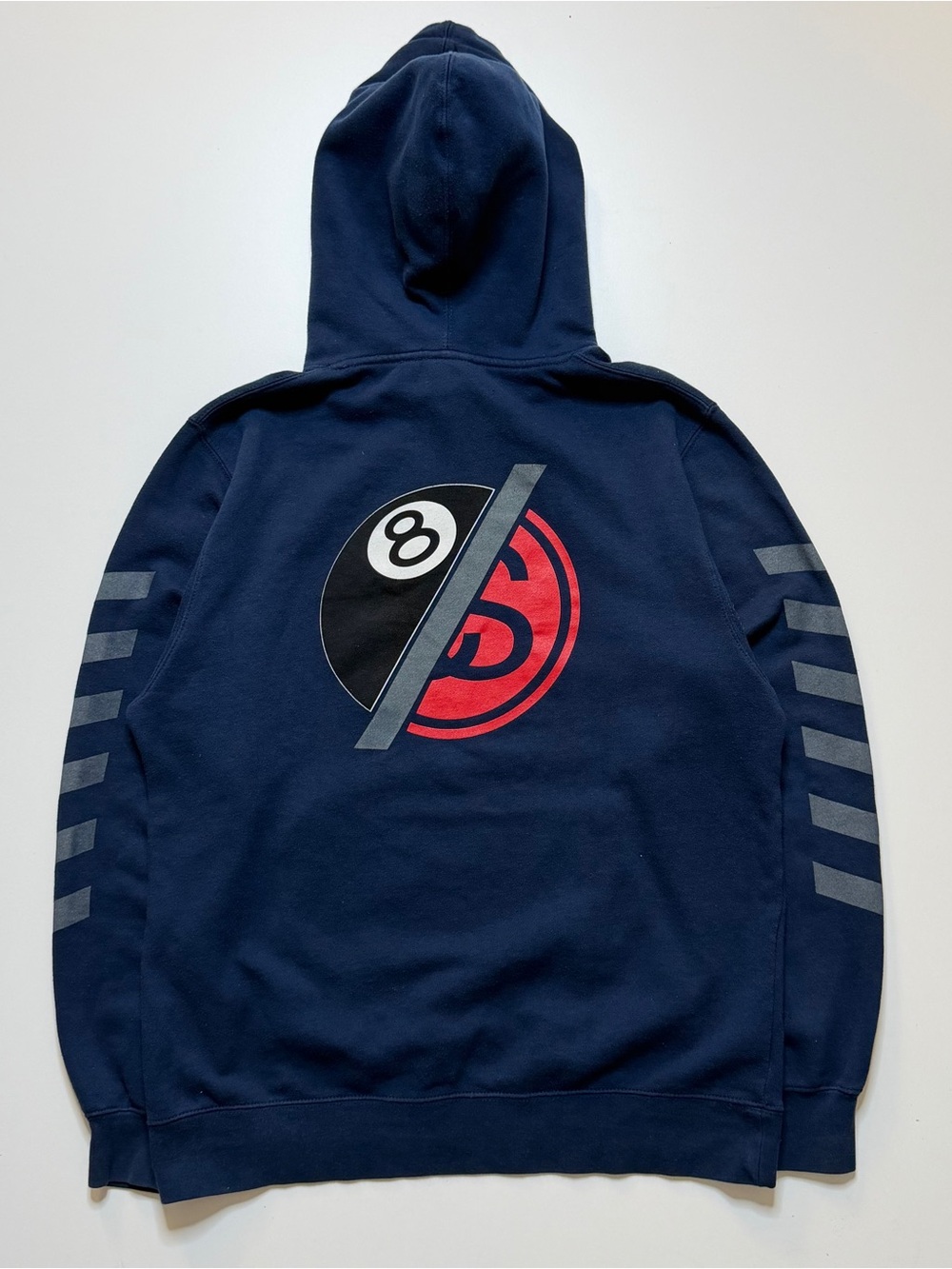 Stussy 8 Ball S Link Cotton Sweatshirt Hoodie Mens Medium Navy Blue Y2K